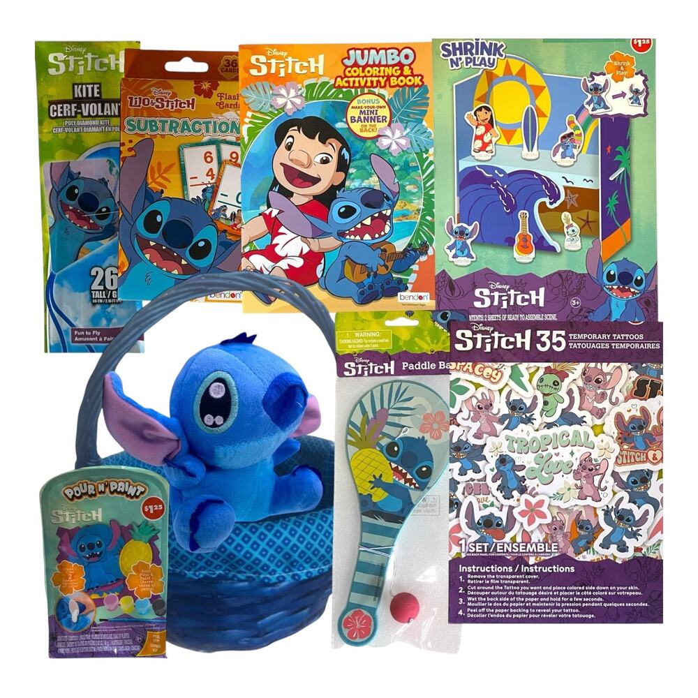 Stitch Easter Gift Basket Set| Plush, Toys, Kite, Tattoos, Activity Book, Games